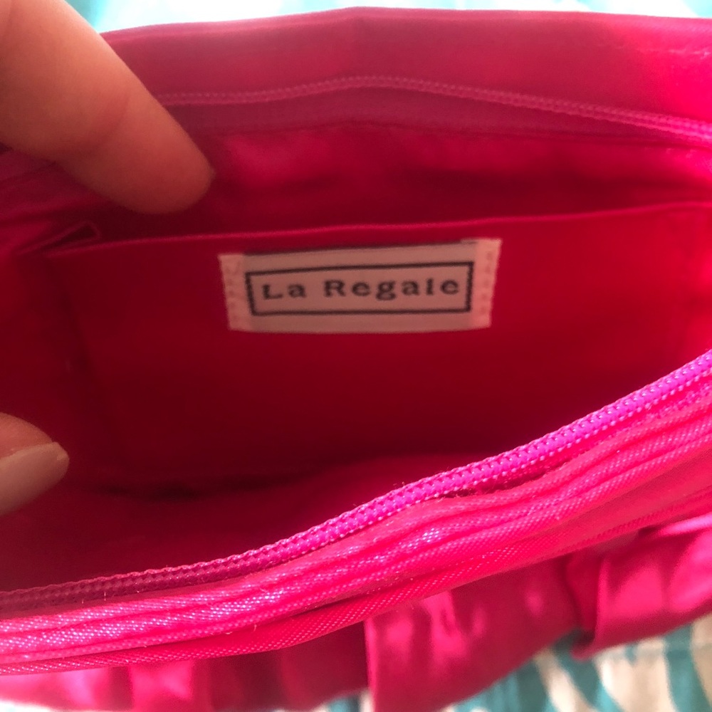 Pink Ruffled Clutch With Silver Chain - Picture 2 of 2